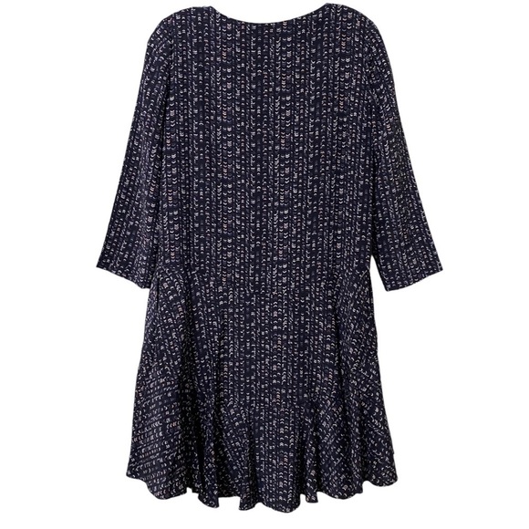 Club Monaco Junelle Silk Micro Chevron Print 3/4 Sleeve Short Dress - Picture 3 of 8